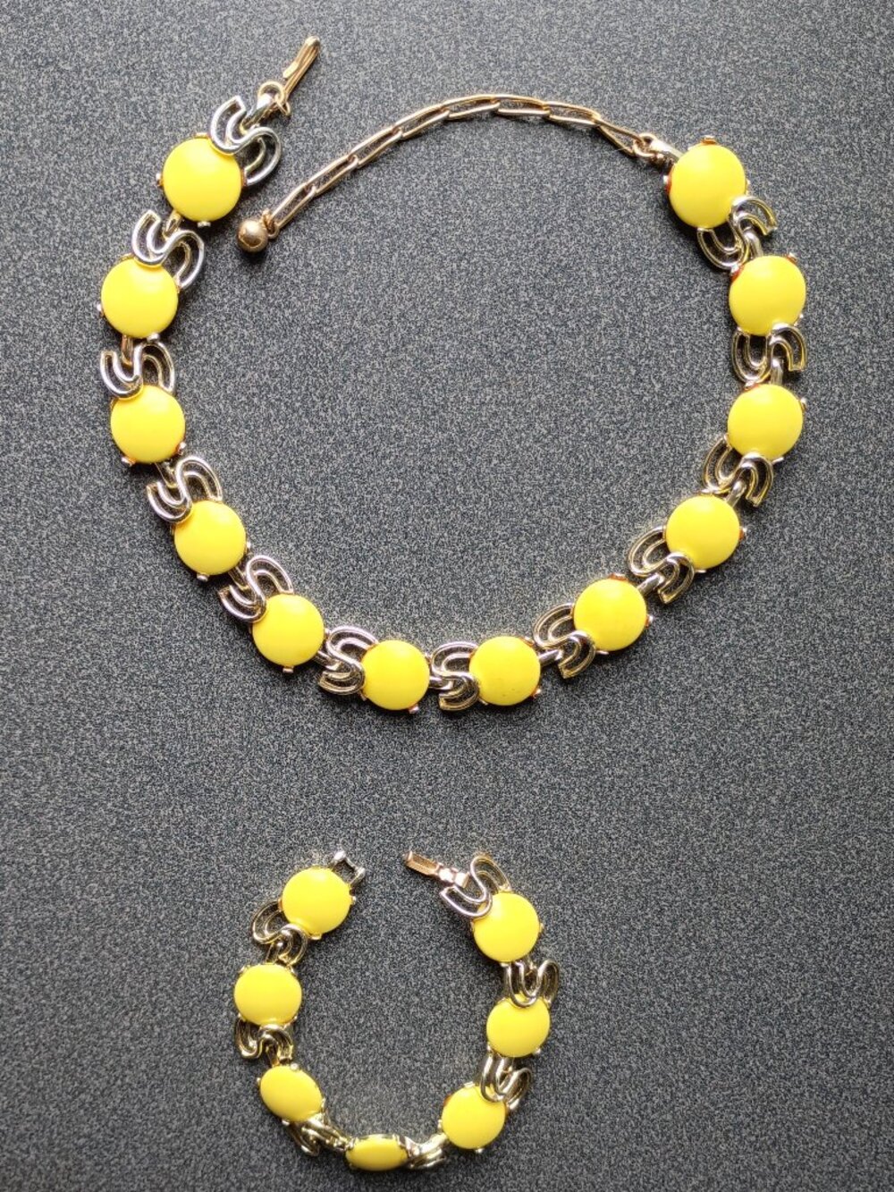 Vintage Marboux Yellow Gold Tone Thermoset Necklace & Bracelet Stamped